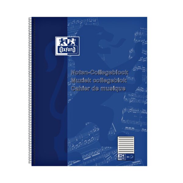 Collegeblok Oxford A4+ muziek 4-gaats 100 pagina&apos;s 80gr blauw