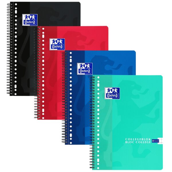 Collegeblok Oxford School A4 ruit 10x10mm 23-gaats 160 pagina&apos;s 80gr assorti | 10 stuks
