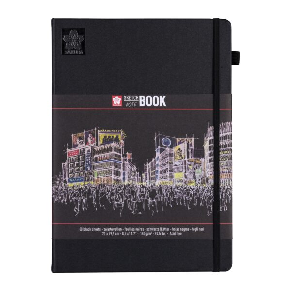 Schetsboek Sakura 80 zwarte vellen 140gr 210x297mm zwart | 5 stuks