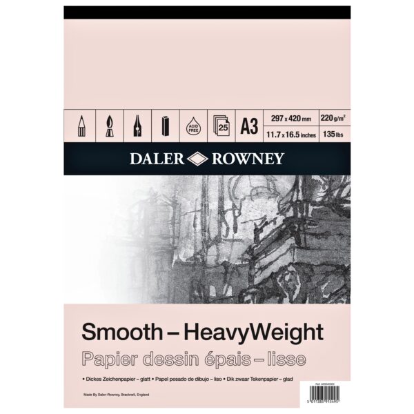 Tekenpapier Daler-Rowney Smooth Heavyweight 220gr A3 natuurlijk wit