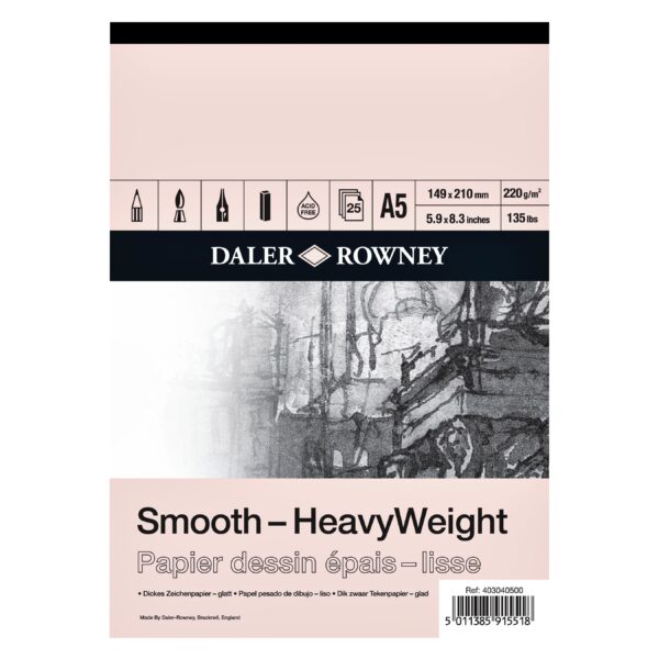 Tekenpapier Daler-Rowney Smooth Heavyweight 220gr A5 natuurlijk wit