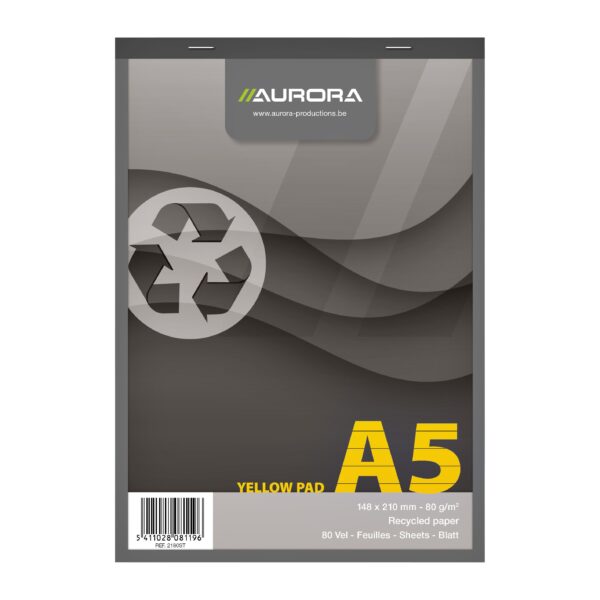 Schrijfblok Aurora A5 lijn 80 vel 80gr geel