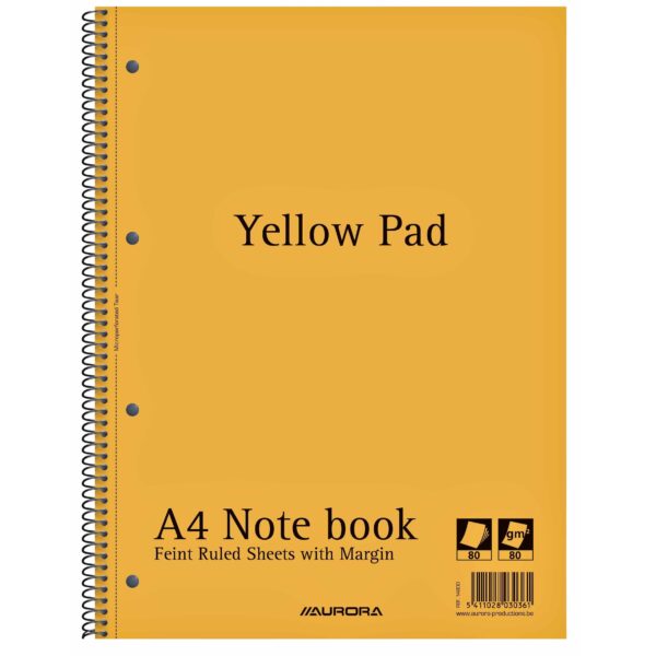 Collegeblok Aurora Yellow Pad A4 lijn 4-gaats 160 pagina&apos;s 80gr geel