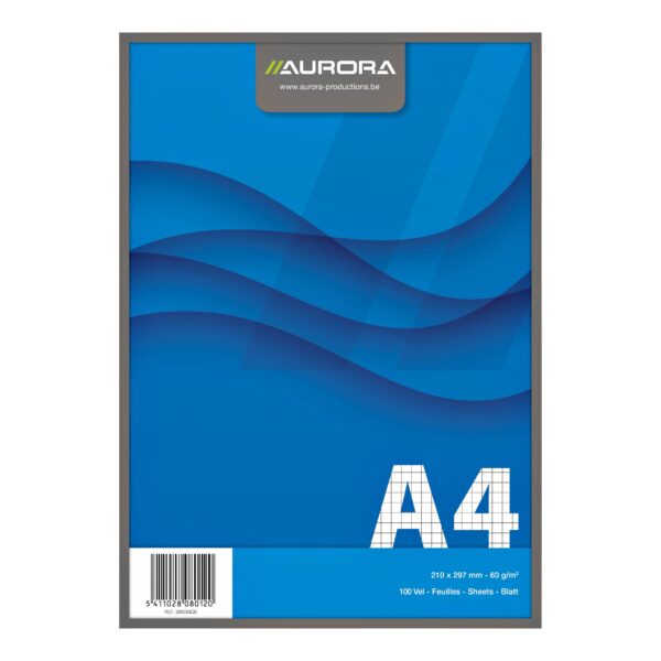 Schrijfblok Aurora A4 ruit 5x5mm 100 vel 60gr blauw
