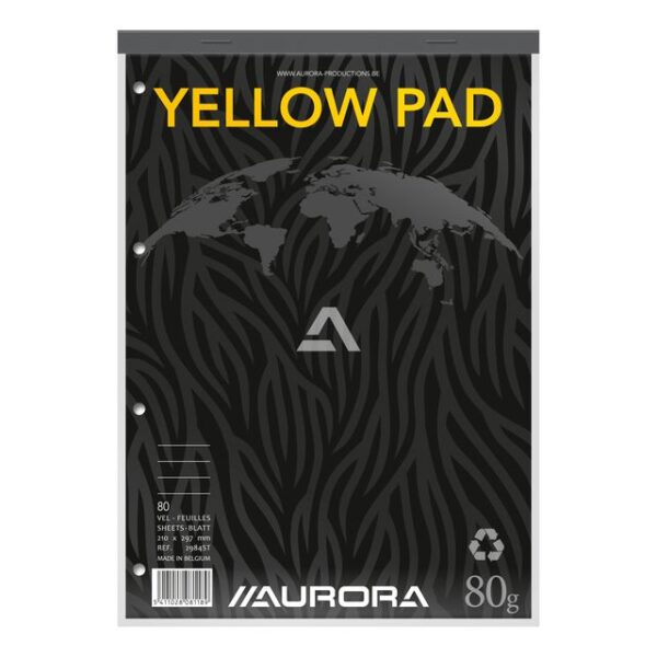 Cursusblok Aurora A4 lijn 4-gaats 160 pagina&apos;s 80gr geel | 5 stuks