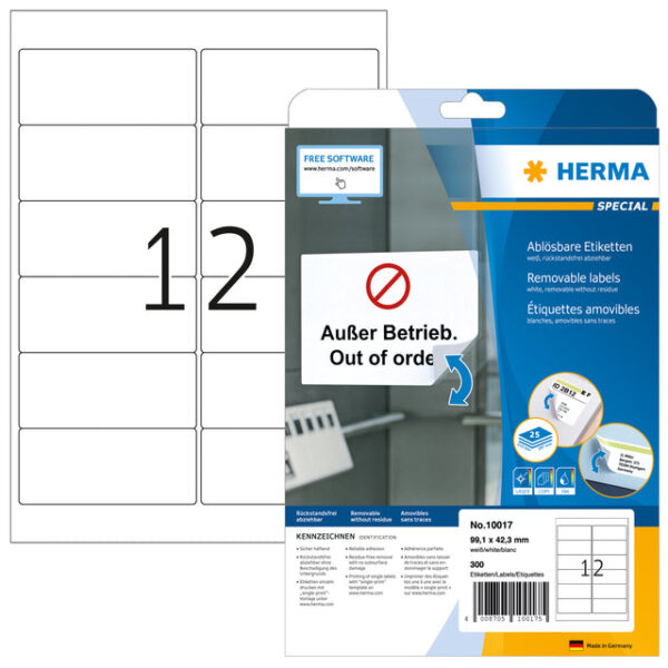 Etiket HERMA 10017 A4 99.1x42.3mm verwijderbaar wit 300 etiketten