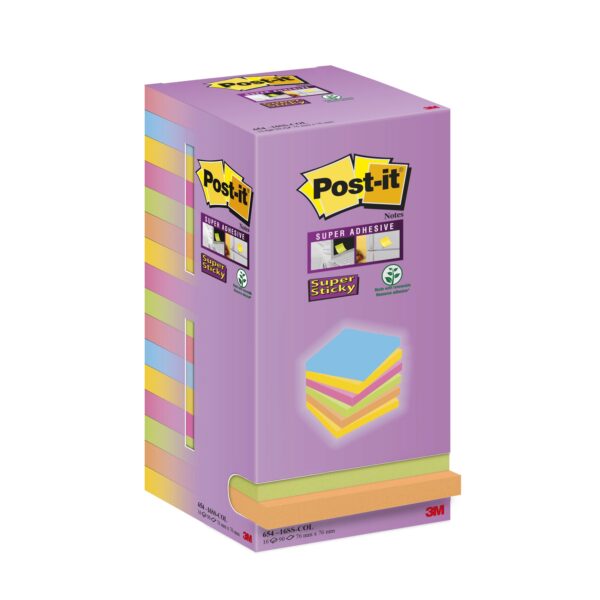 Memoblok post-it super sticky 654 76x76mm color | 10 stuks