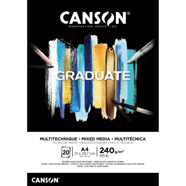 Mixed mediapapier Canson Graduate Mixed Media 20vel 240gr A4 zwart