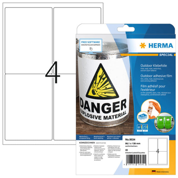 Etiket HERMA 9534 99.1x139mm weerbestendig wit 40stuks