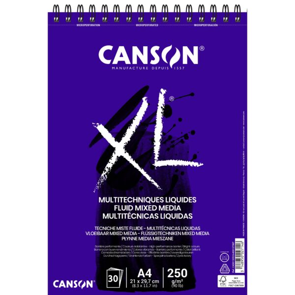 Mixed mediapapier Canson XL Fluid Mixed Media 30vel 250gr A4 extra wit