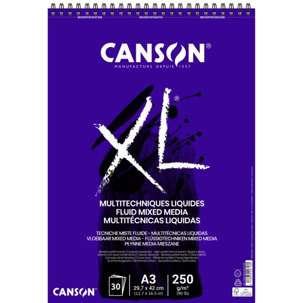 Mixed mediapapier Canson XL Fluid Mixed Media 30vel 250gr A3 extra wit | 5 stuks