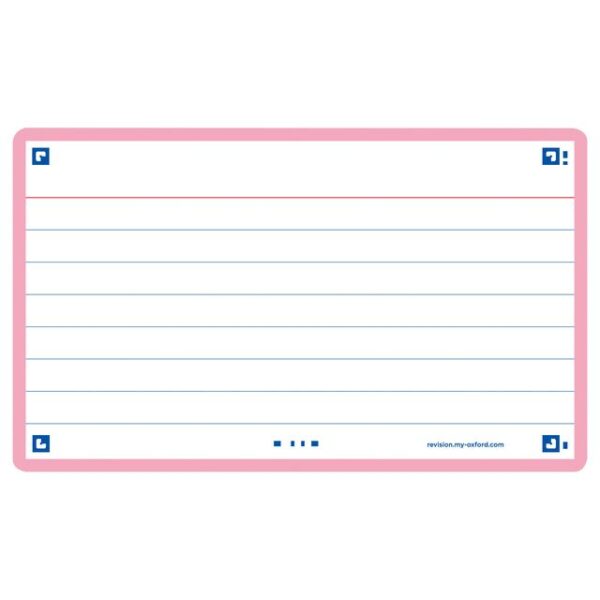 Flashcard Oxford 2.0 75x125mm 80 vel 250gr lijn roze
