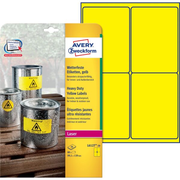 Etiket Avery Zweckform L6127-20 99.1x139mm geel 80stuks