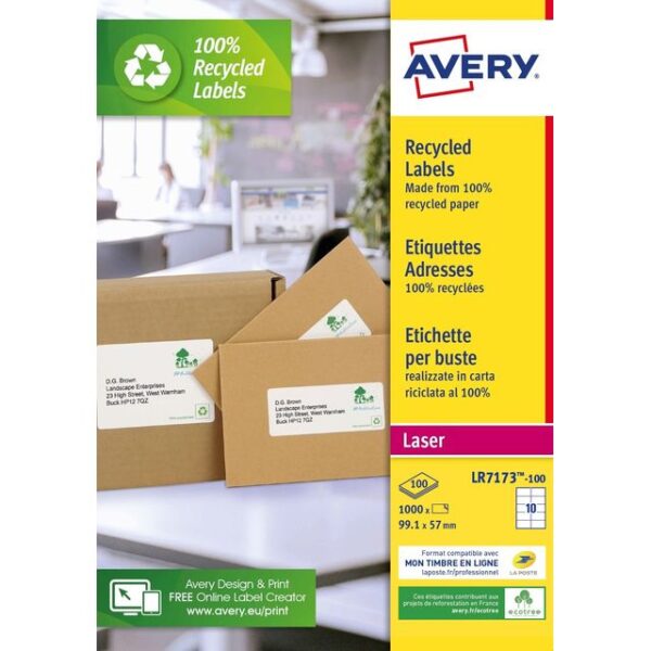 Etiket Avery LR7173-100 99.1x57mm recycled wit 1000 etiketten
