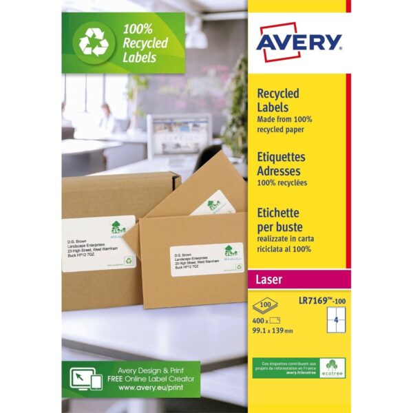 Etiket Avery LR7169-100 99.1x139 mm recycled wit 400 etiketten | 5 stuks