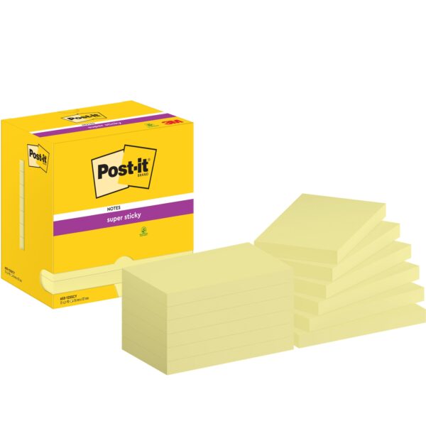 Memoblok post-it 655 super sticky 76x127mm geel | 12 stuks