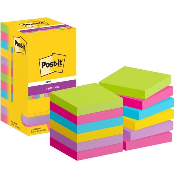 Memoblok post-it 654 super sticky 76x76mm rainbow | 12 stuks