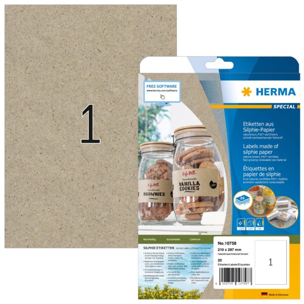 Etiket HERMA 10758 210 x 297 mm silphie bruin 20 stuks