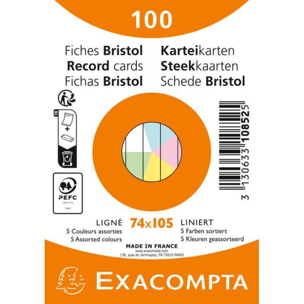 Flashcard Exacompta 74x105mm lijn 5 kleuren 100 vel | 40 stuks
