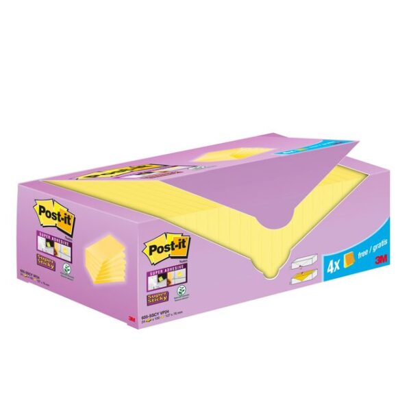 Memoblok 3M Post-it 655-SSCY Super Sticky 76x127mm geel voordeelpak