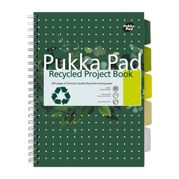 Projectboek Pukka Pad Recycled A4 lijn 5-tabs 4-gaats 200 pagina&apos;s 80gr groen