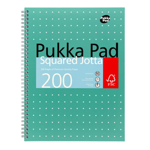 Collegeblok Pukka Pad Jotta A4 ruit 5x5mm 4-gaats 200 pagina&apos;s 80gr groen