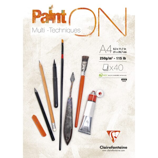 Tekenblok Clairefontaine Paint On A4 40 vel 250gr | 4 stuks