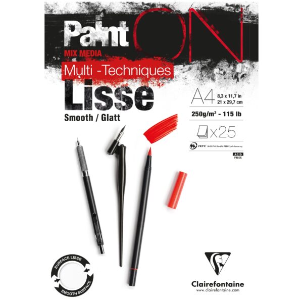 Tekenblok Clairefontaine Paint On A4 glad 25 vel 250gr wit