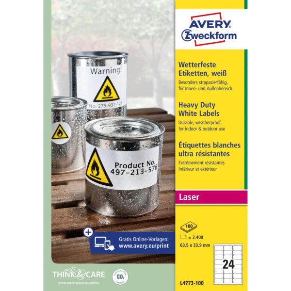 Etiket Avery Zweckform L4773-100 63.5x33.9 2400 etiketten