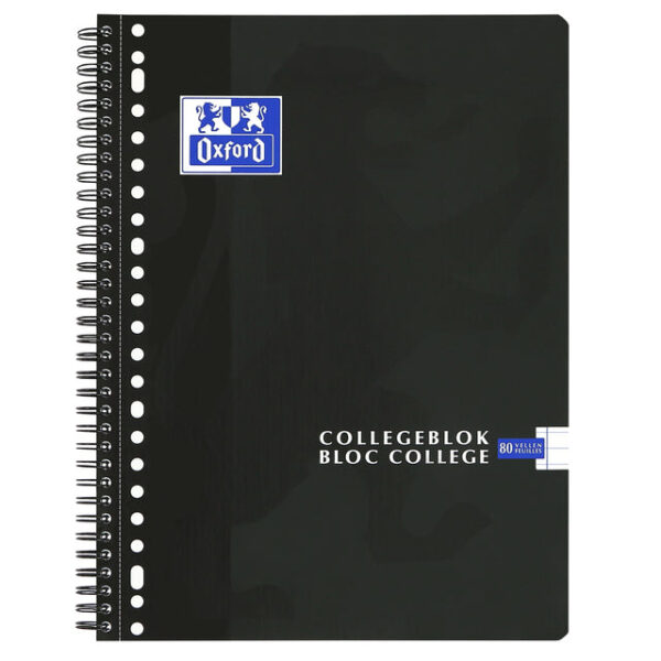 Collegeblok Oxford School A4+ lijn 23-gaats 160 pagina&apos;s 80gr zwart