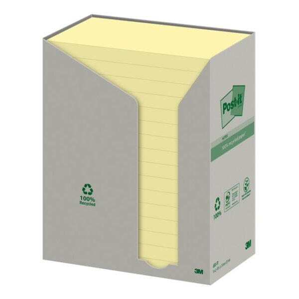 Memoblok Post-it 655 76x127mm recycled geel 16x100 vel