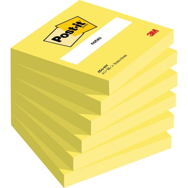 Memoblok Post-it 654 76x76mm neon geel 100 vel | 6 stuks