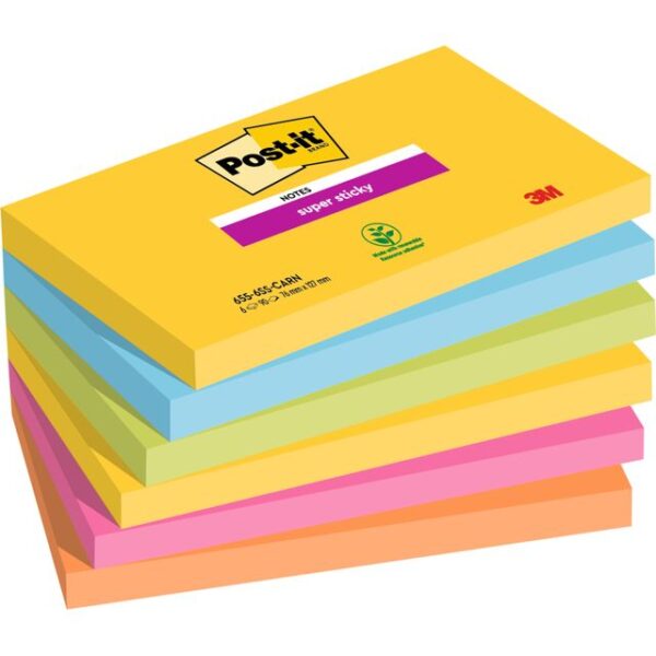 Memoblok post-it 655 super sticky 76x127mm carnval