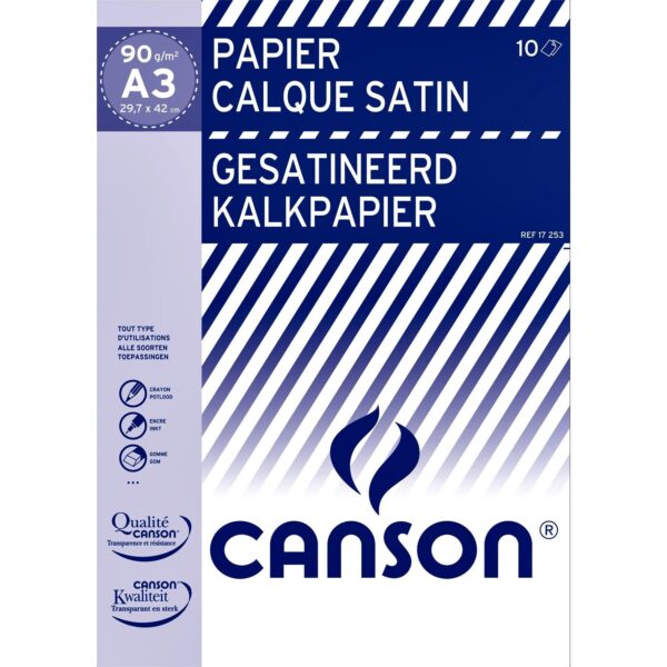 Kalkpapier Canson gesatineerd 10vel 90gr A3 doorschijnend