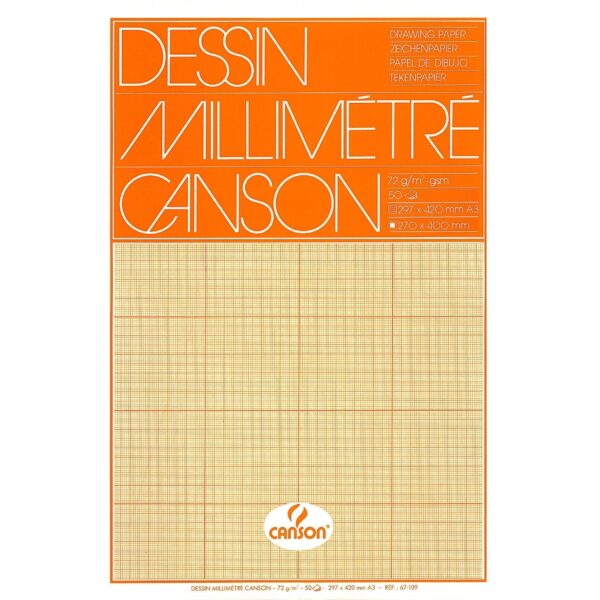 Millimeterpapier Canson bruingeel bedrukt 50vel 72gr A3 wit | 10 stuks