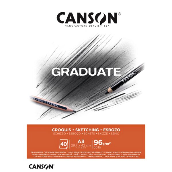 Schetspapier Canson Graduate Sketch 40vel 96gr A3 natuurlijk wit
