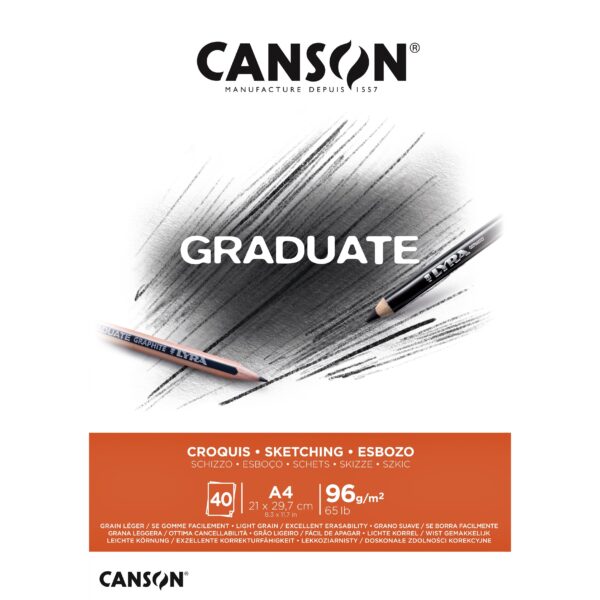 Schetspapier Canson Graduate Sketch 40vel 96gr A4 natuurlijk wit