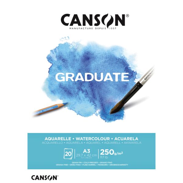 Aquarelpapier Canson Graduate Watercolour 20vel 250gr A3 natuurlijk wit | 5 stuks