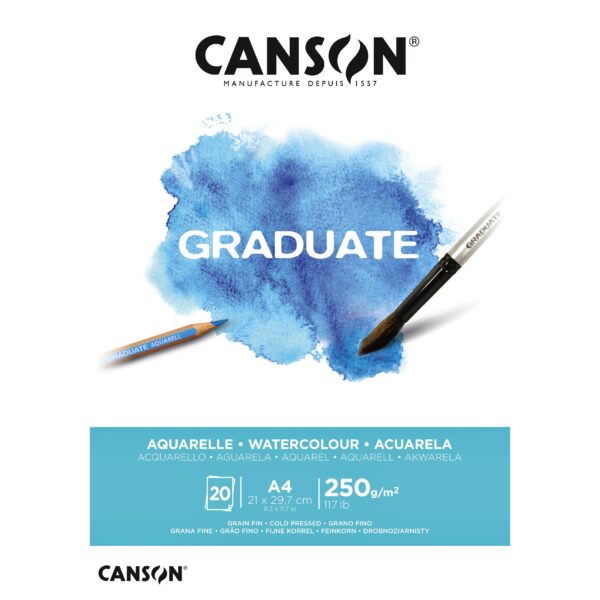 Aquarelpapier Canson Graduate Watercolour 20vel 250gr A4 natuurlijk wit