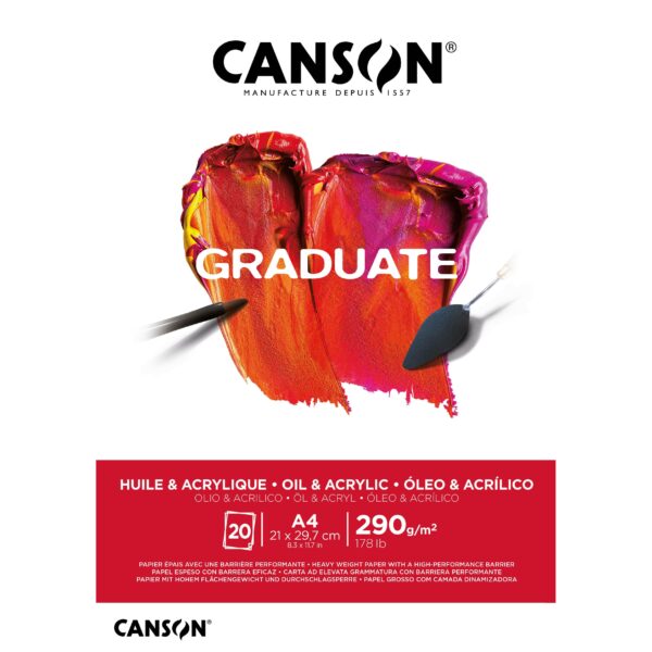 Schilderpapier Canson Graduate Oil & Acrylic 20vel 290gr A4 natuurlijk wit | 5 stuks