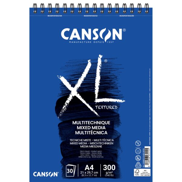 Mixed mediapapier Canson XL Textured Mixed Media 30vel 300gr A4 wit