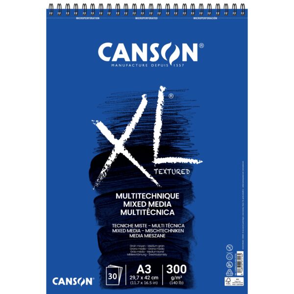 Mixed mediapapier Canson XL Textured Mixed Media 30vel 300gr A3 wit | 5 stuks