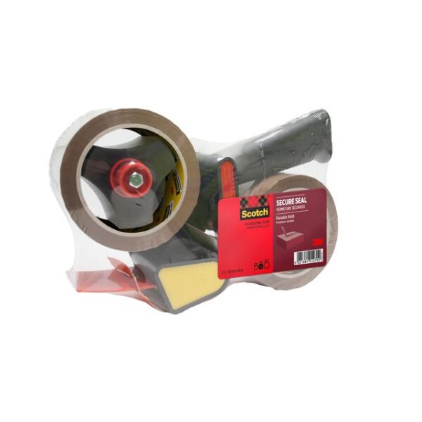 Verpakkingstape dispenser Scotch met 2 rollen Secure seal tape 50mmx66m bruin