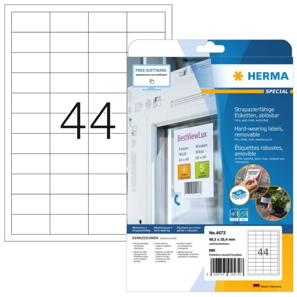 Etiket HERMA 4572 48.3x25.4mm folie wit 880 etiketten