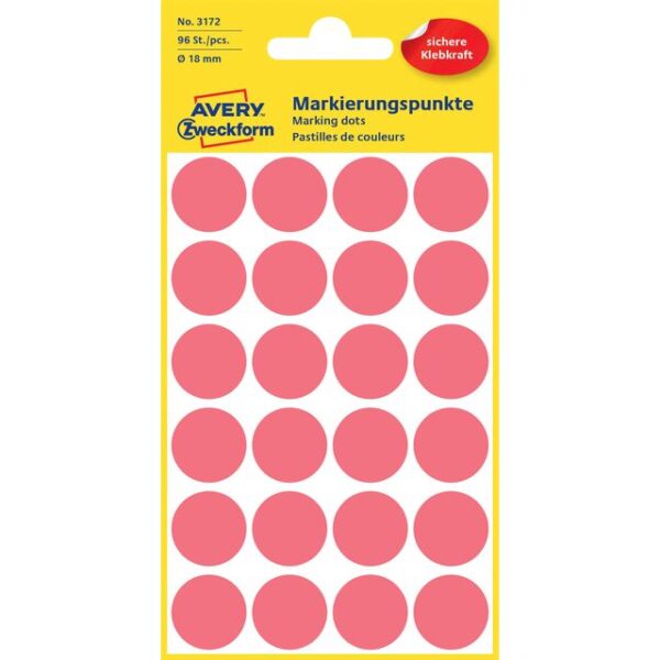 Etiket Avery Zweckform 3172 rond 18mm lichtrood 96 etiketten