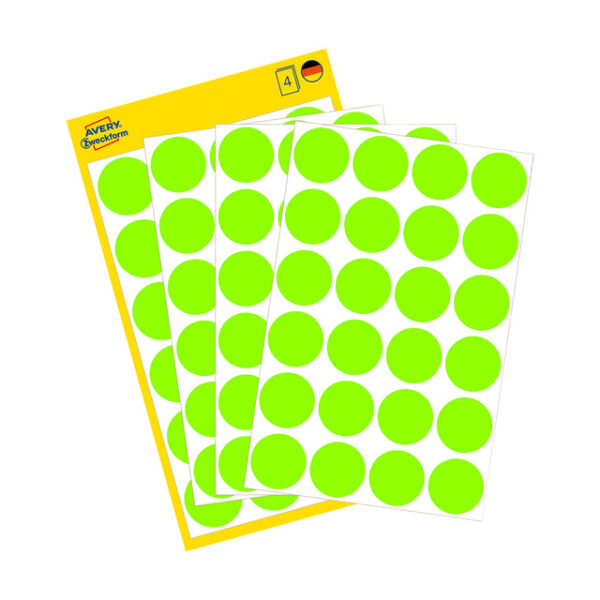 Etiket Avery Zweckform 3174 rond 18mm lichtgroen 96 etiketten | 10 stuks