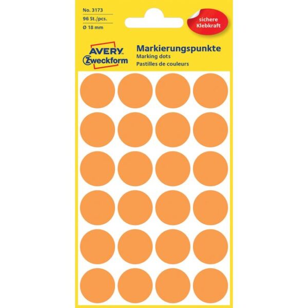 Etiket Avery Zweckform 3173 rond 18mm lichtoranje 96 etiketten