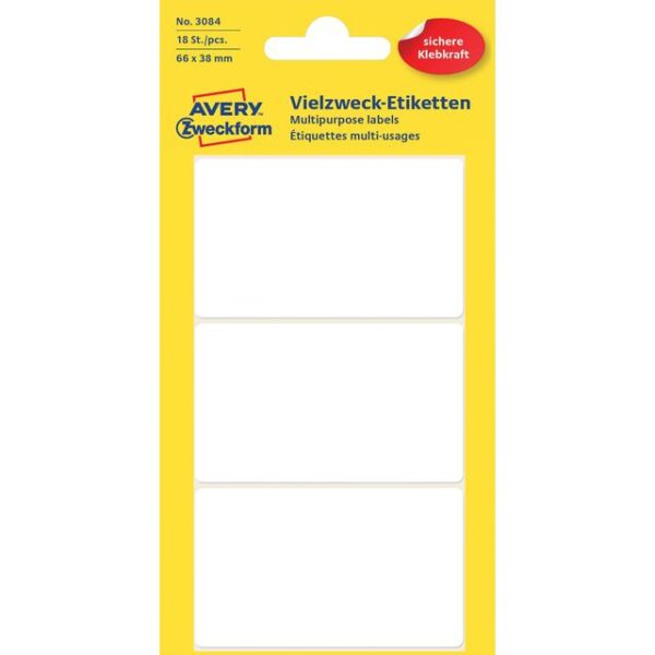 Etiket Avery Zweckform 3084 66x38mm wit 18 etiketten | 10 stuks