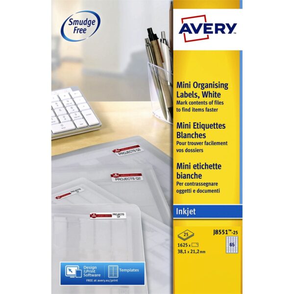 Etiket Avery J8551-25 38.1x21.2mm transparant 1625 etiketten | 5 stuks