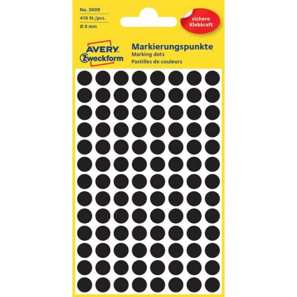 Etiket Avery Zweckform 3009 rond 8mm zwart 416 etiketten